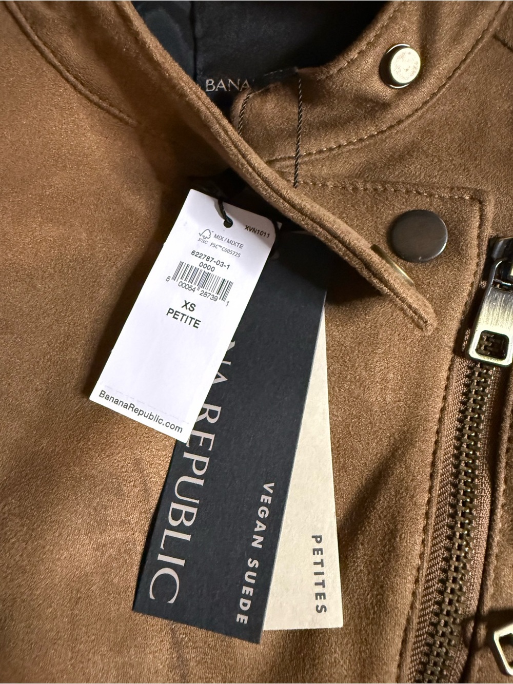 Banana Republic Vegan Suede Quilted Biker Moto Jacket Canyon Brown XS Petite NWT - Picture 4 of 4